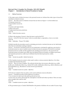 Canadian Tax Principles: Federal Taxation Online Exercises 2024-2025