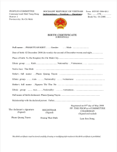 Vietnam Birth Certificate Original - Pham Tuan Kiet 2008