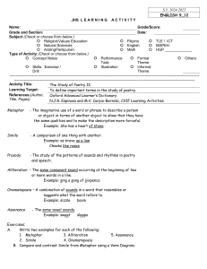 English 9-12 Poetry Study Guide: Metaphor, Simile, Alliteration