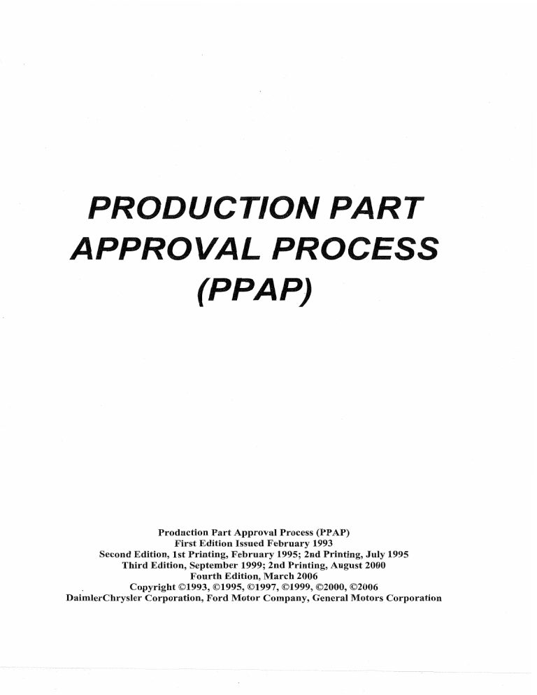 Production Part Approval Process (PPAP) 4th Edition Manual