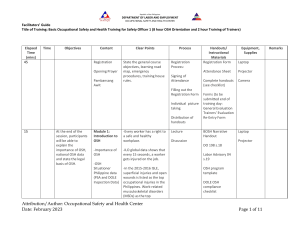 OSH Training Guide for Safety Officer 1: Basic Orientation & TOT