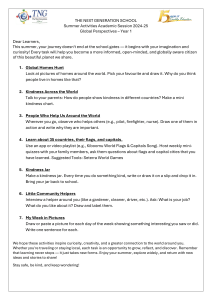 Summer Activities: Global Perspectives for Year 1 Students 2024-25