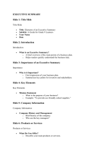 Elements of an Executive Summary: A Guide for Grade 9 Learners