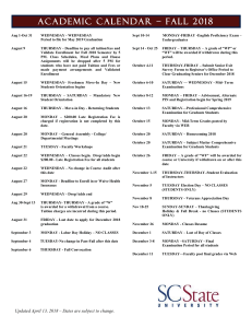SC State University Academic Calendar – Fall 2018 Dates & Deadlines