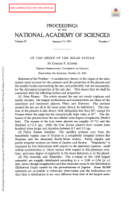 On the Origin of the Solar System | Kuiper | PNAS 1951 Astronomy