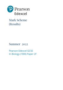 GCSE Biology Paper 2F Mark Scheme Summer 2022 - Pearson Edexcel