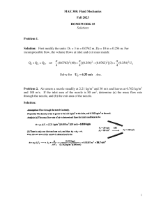 Fluid Mechanics Homework 5 Solutions - MAE 308 Fall 2023