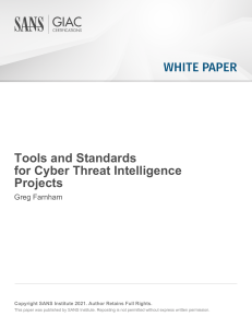 Tools & Standards for Cyber Threat Intelligence Projects - White Paper