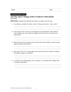 Comprehension Check: Ads, Unhappy Kids, and Materialism