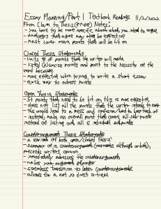 Essay Planning & Thesis Statements: Notes on Academic Writing