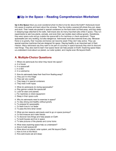 Space Exploration Reading Comprehension Worksheet