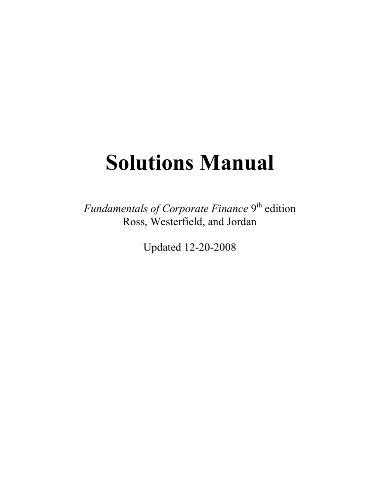 Solutions Manual: Corporate Finance 9th Edition