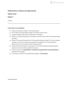 Mathematics Analysis & Approaches Higher Level Paper 2 Exam