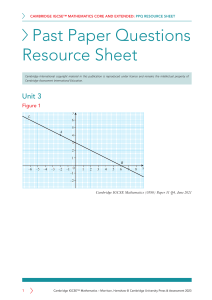 Cambridge IGCSE Mathematics: Past Paper Questions Resource Sheet
