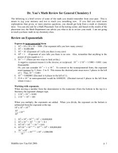 Dr. Yau's Math Review for General Chemistry I