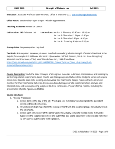 ENSC 2141 Strength of Materials Lab Syllabus - Fall 2025