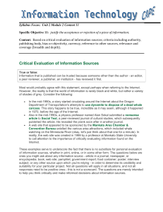 Critical Evaluation of Information Sources: A Guide for Students