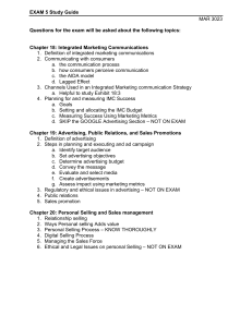 EXAM 5 Study Guide: Integrated Marketing, Advertising & Sales Management