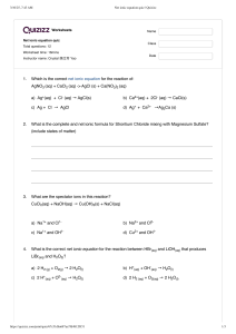 Net Ionic Equation Quiz: Chemistry Worksheet for High School
