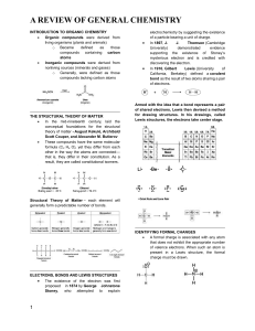 General Chemistry & Organic Chemistry Review: Bonds, Structures