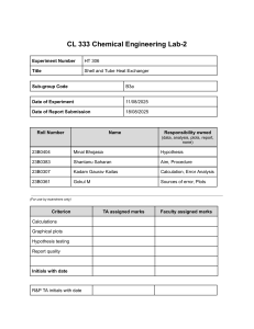 CL 333 Chemical Engineering Lab-2: Shell and Tube Heat Exchanger