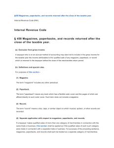 IRS Tax Code &sect;458: Magazines, Paperbacks, Records Returns