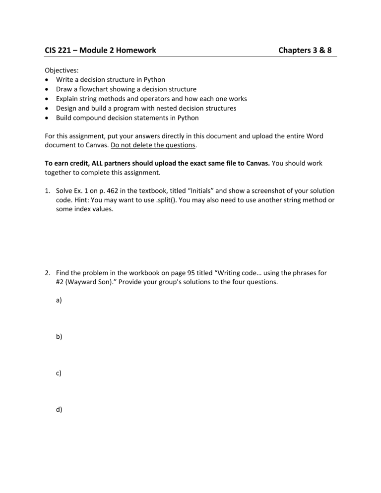 Python Programming Homework: Decision Structures & String Methods