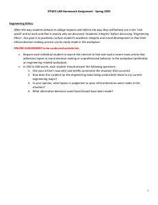 Engineering Ethics Homework: Workplace Behavior & Moral Decision-Making