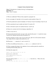 Class XI Computer Science Question Paper: Problem Solving & Lists