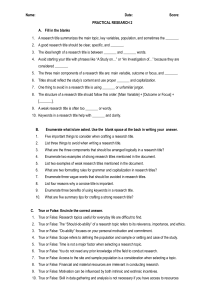 Practical Research 2: Research Title & Topic Selection Worksheet