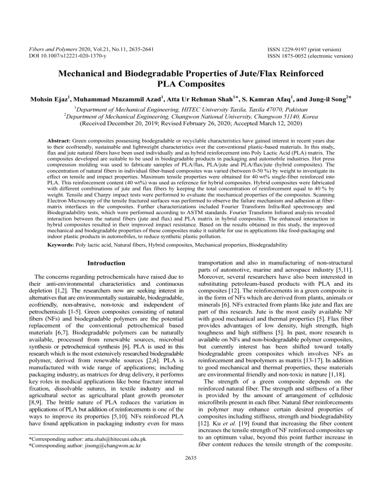 Mechanical & Biodegradable Properties of Jute/Flax PLA Composites