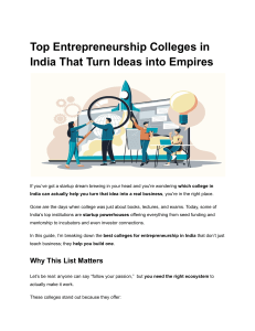 Top Entrepreneurship Colleges in India: Turn Ideas into Empires (2026)