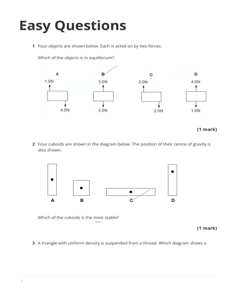 Physics Forces & Moments Practice Questions | Equilibrium & Stability