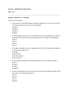 Applications of Trigonometry Class Test - MCQs & Descriptive Questions