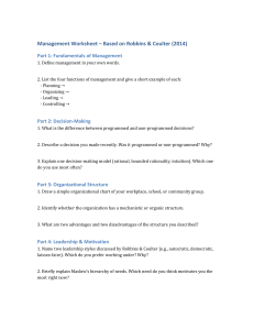 Management Worksheet: Functions, Decisions, Structure, Leadership & Control