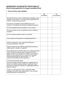 Industry Profitability Worksheet: Threat of Entry & Competitive Rivalry