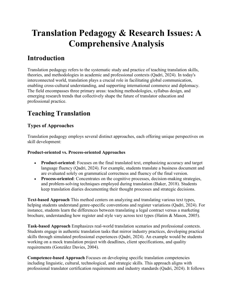 Translation Pedagogy & Research: A Comprehensive Analysis