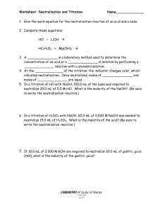 Neutralization and Titration Chemistry Worksheet