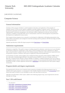 Ontario Tech University Computer Science Academic Calendar 2021-2022