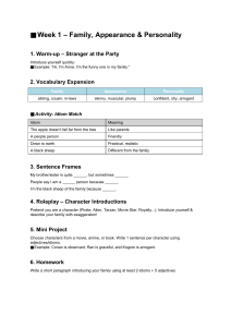 English Lesson Plan: Family, Appearance & Personality (Week 1)
