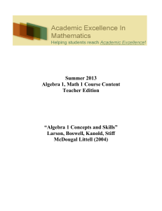 Algebra 1, Math 1 Course Content Teacher Edition - Larson, Boswell (2004)