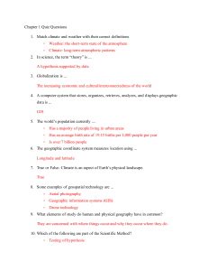 Chapter 1 Geography Quiz Questions: Climate, Population, GIS