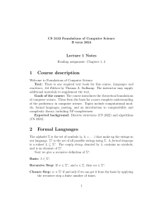CS 3133 Foundations of Computer Science: Lecture 1 Notes