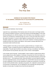 Pope Francis' Address to Italian Industry: Ethics, Common Good, Work