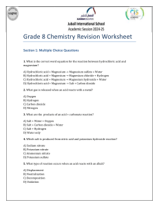 Grade 8 Chemistry Revision Worksheet: Acids, Bases, Salts & Reactions