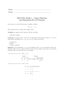 ISyE 3133 Studio 1: Linear Functions, Summation & For All Notation
