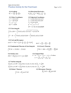 Math 224 Final Exam Practice Activity: Multivariable Calculus