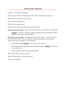 MGT 324 Exam 3 Study Guide: Inventory, Supply Chain, Project Mgmt