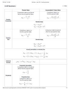 Actuarial Science FM Summary: Annuities, Present & Future Value Formulas