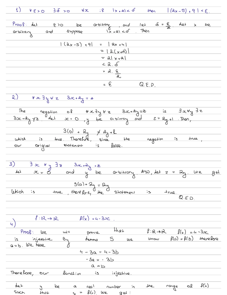 Mathematical Proofs: Epsilon-Delta, Quantifiers, Function Properties